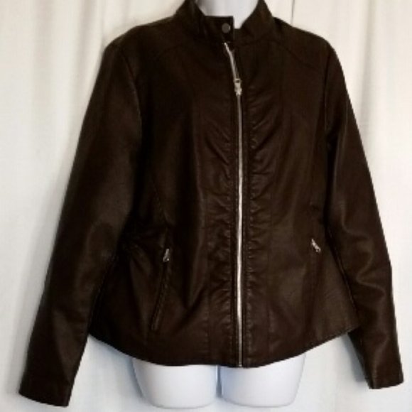 Baccini Jackets & Blazers - Baccini L Brown Faux Leather Jacket